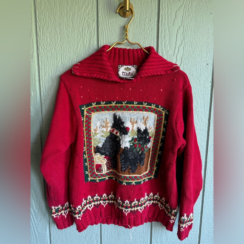 Vintage Tiara International Scottish Terrier Christmas Sweater Medium